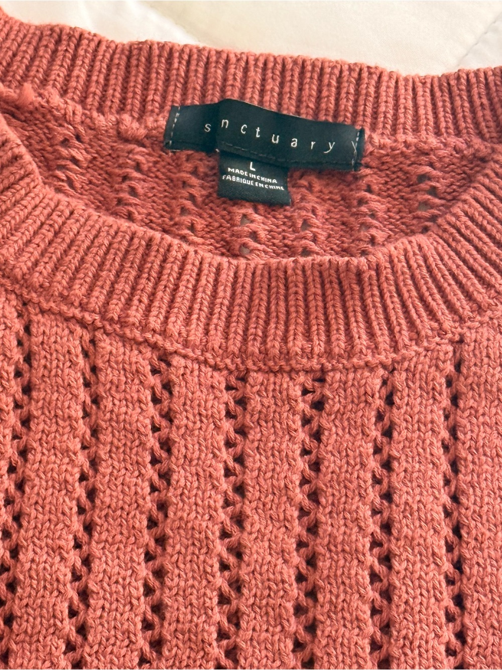 Sanctuary Rust Pointelle Scalloped Neck Knit Top - Picture 3 of 6